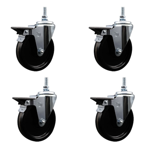 Service Caster 5 Inch Phenolic 12 MM Threaded Stem Caster Set with Brake SCC-TS20S514-PHS-PLB-M1215-4 - main